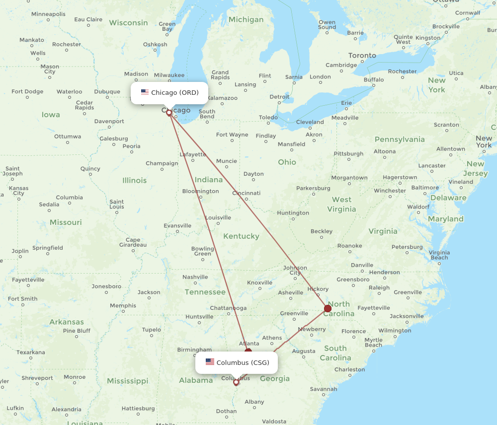 Flights from Chicago to Columbus ORD to CSG Flight Routes