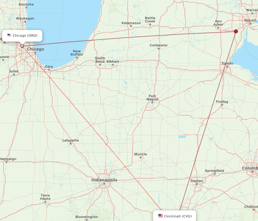 Flights from Chicago to Cincinnati ORD to CVG Flight Routes