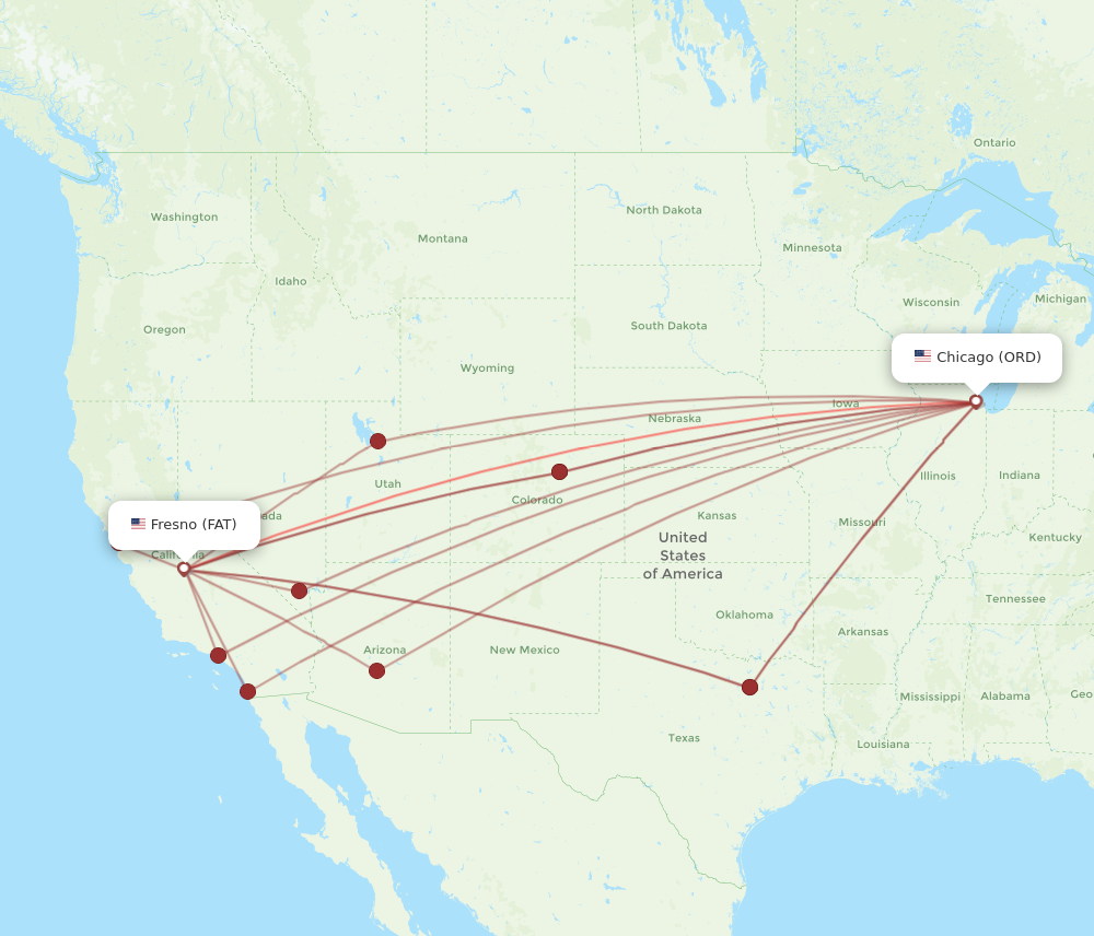 All flight routes from Chicago to Fresno, ORD to FAT - Flight Routes