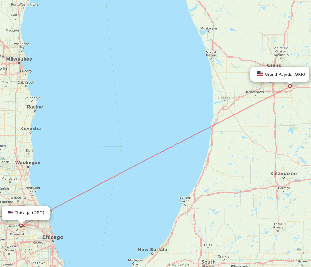 All flight routes from Chicago to Grand Rapids, ORD to GRR - Flight Routes