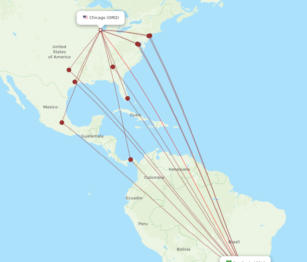 Flights from Chicago to Sao Paulo ORD to GRU Flight Routes