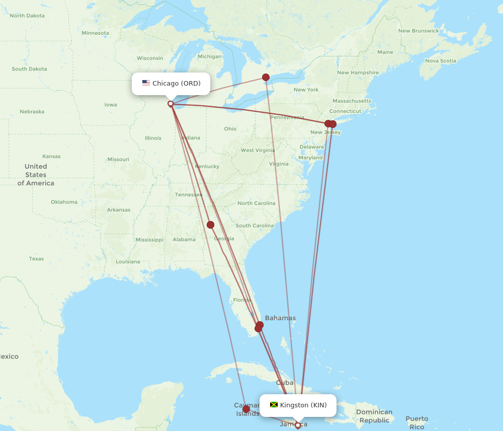 Flights from Chicago to Kingston ORD to KIN Flight Routes