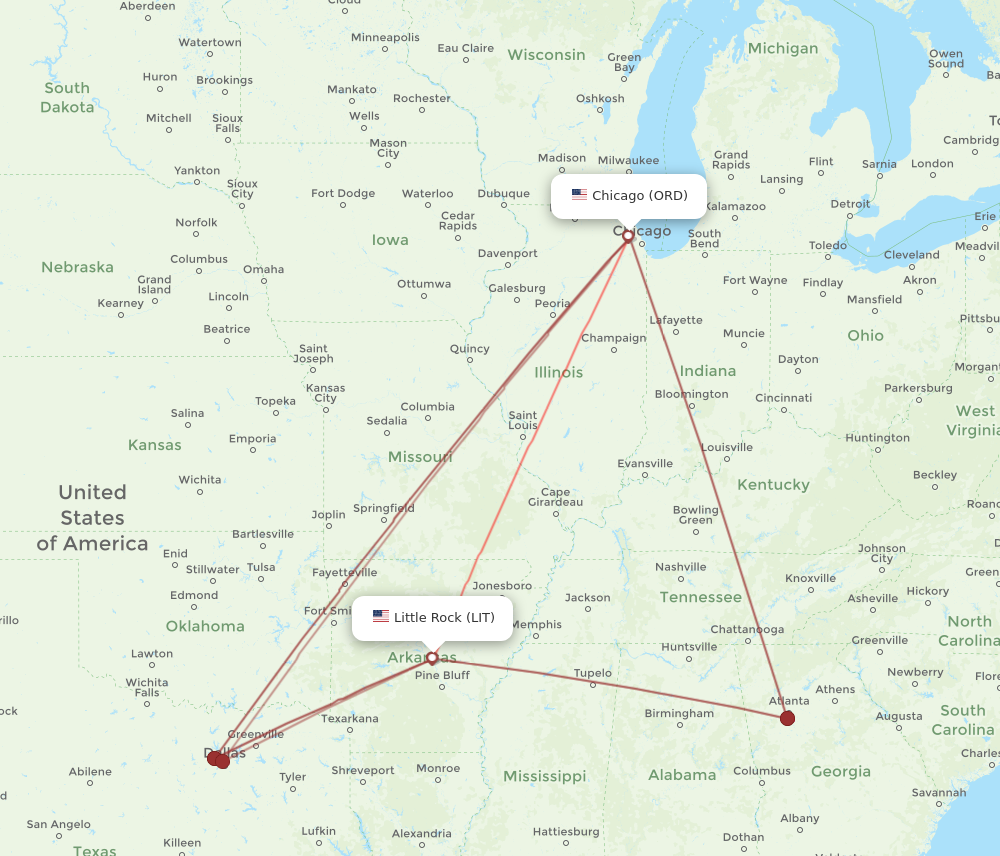 Flights from Chicago to Little Rock ORD to LIT Flight Routes