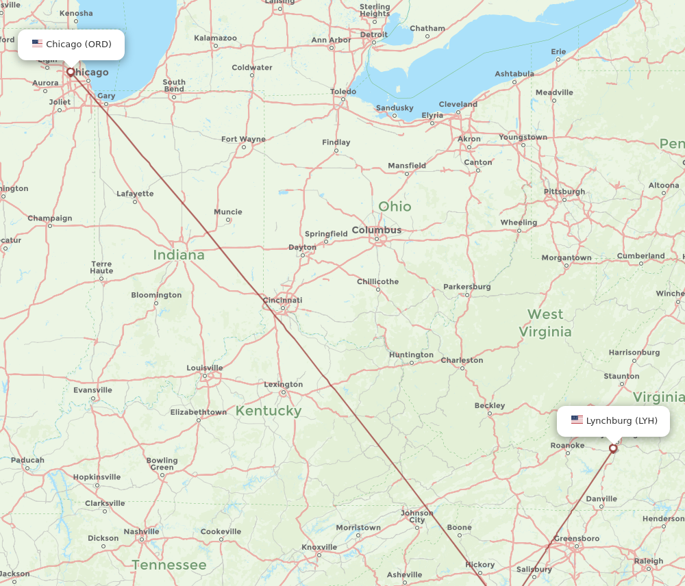 Flights from Chicago to Lynchburg ORD to LYH Flight Routes