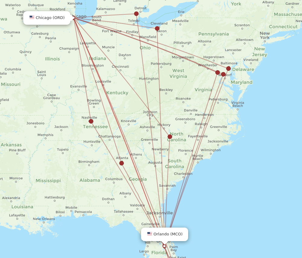 Flights from Chicago to Orlando ORD to MCO Flight Routes