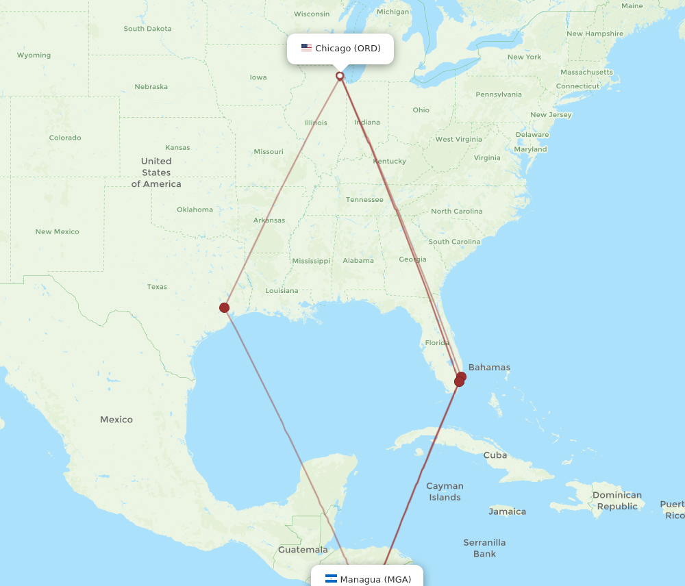 Flights from Chicago to Managua ORD to MGA Flight Routes