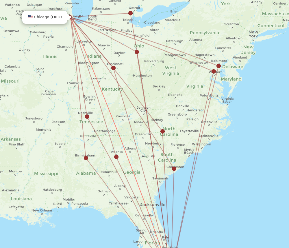 Flights from Chicago to Miami ORD to MIA Flight Routes