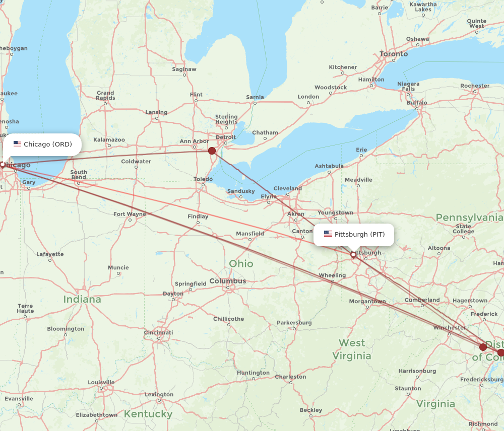 Flights from Chicago to Pittsburgh ORD to PIT Flight Routes