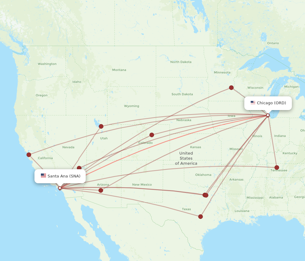 Flights from Chicago to Santa Ana ORD to SNA Flight Routes