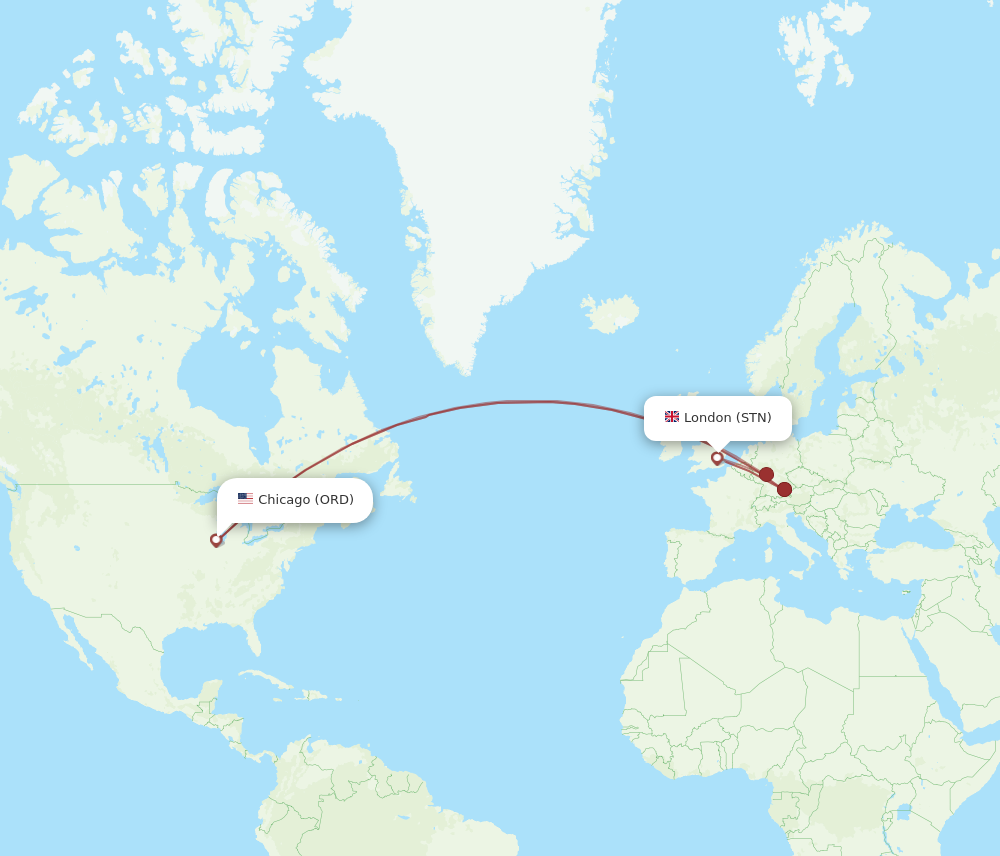 Flights from Chicago to London ORD to STN Flight Routes