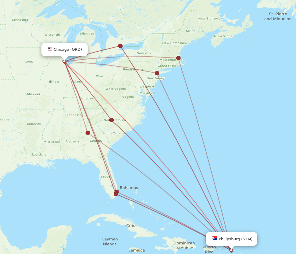 All flight routes from Chicago to Sint Maarten, ORD to SXM - Flight Routes