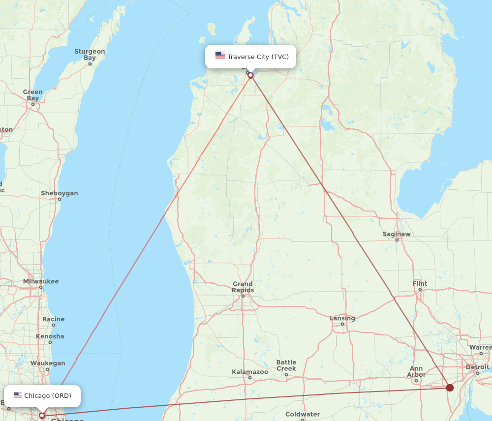 Flights from Chicago to Traverse City ORD to TVC Flight Routes