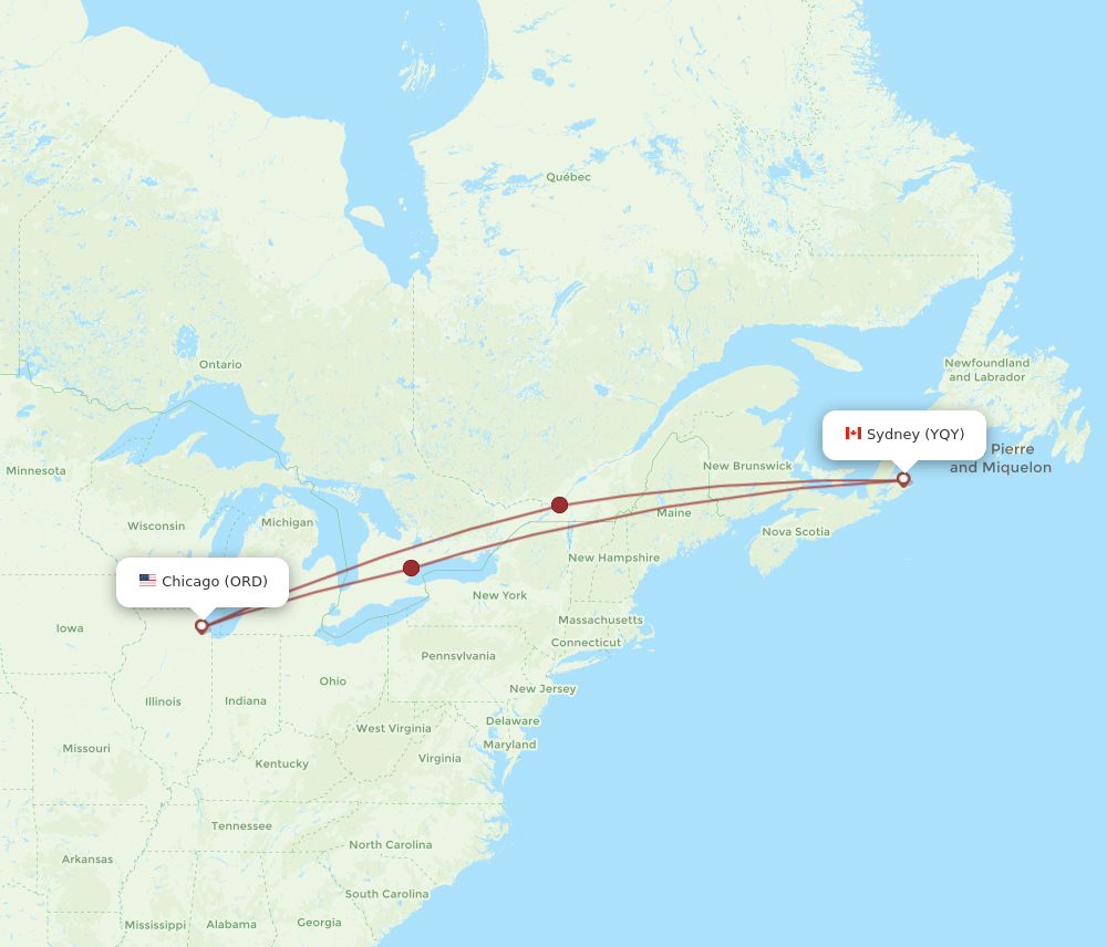 Flights from Chicago to Sydney ORD to YQY Flight Routes