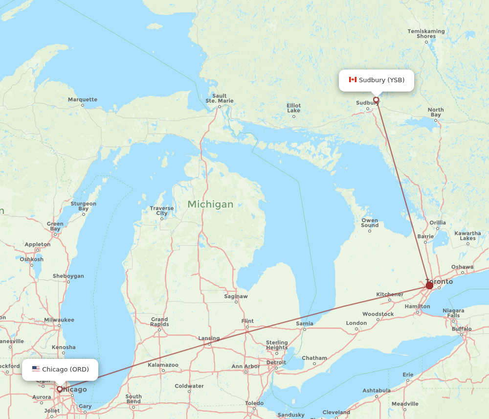 Flights from Chicago to Sudbury ORD to YSB Flight Routes