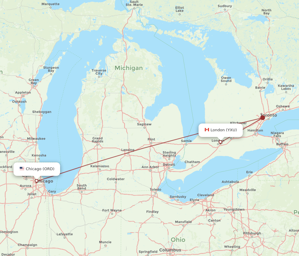 Flights from Chicago to London ORD to YXU Flight Routes