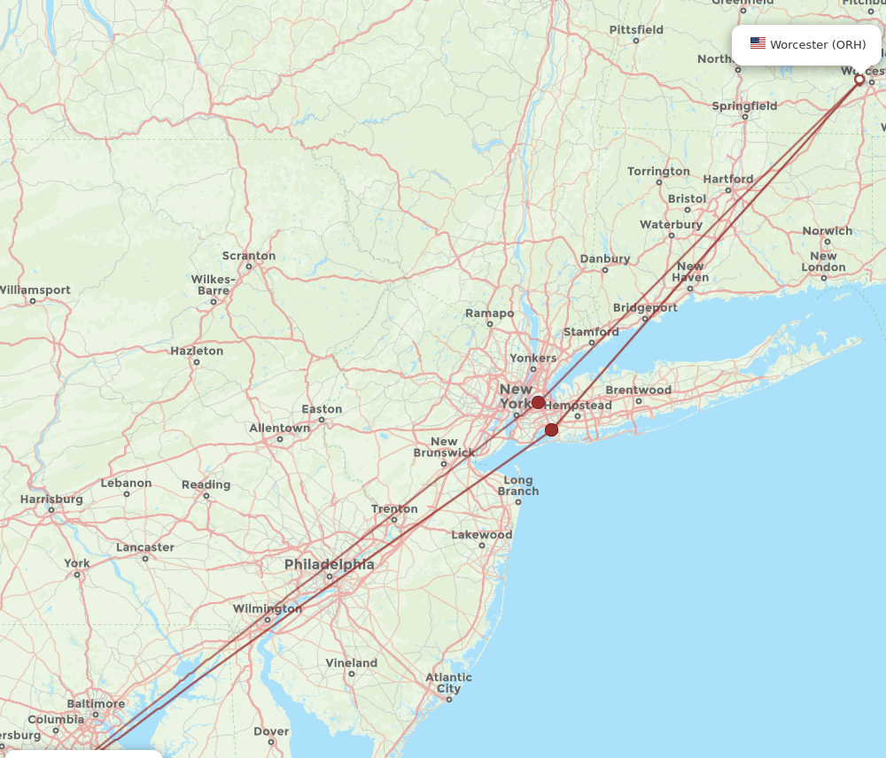 Flights from Worcester to Washington ORH to DCA Flight Routes