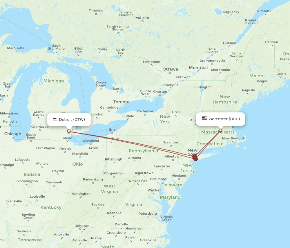 Flights from Worcester to Detroit ORH to DTW Flight Routes