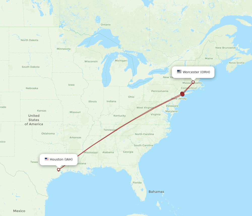 Flights from Worcester to Houston ORH to IAH Flight Routes