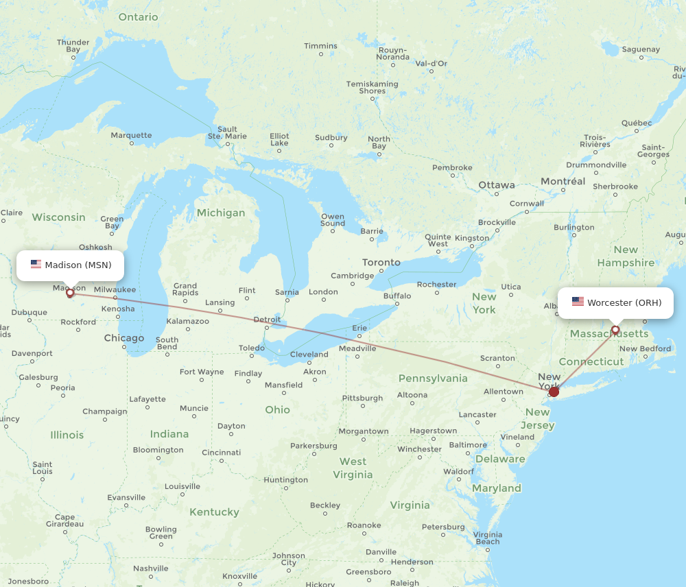 Flights from Worcester to Madison ORH to MSN Flight Routes