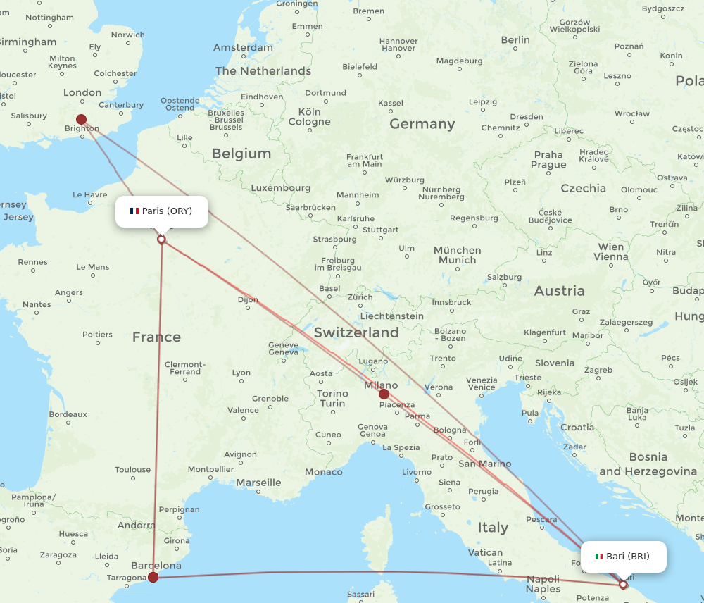 Flights from Paris to Bari ORY to BRI Flight Routes