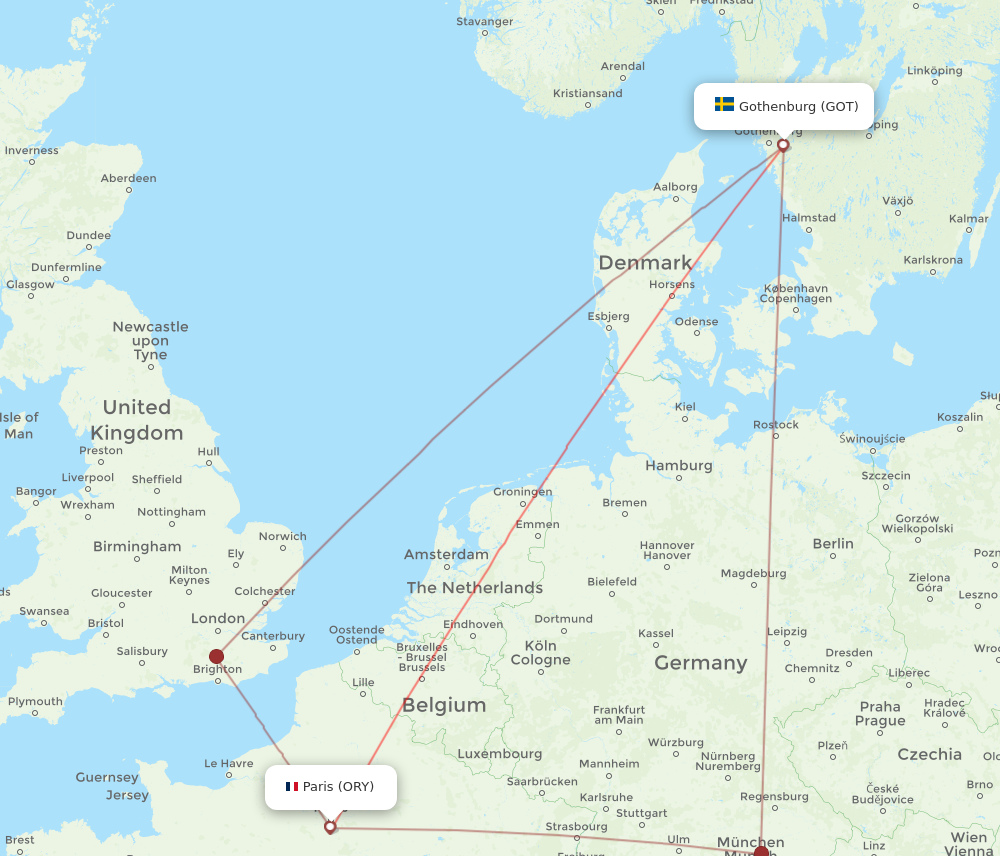 Flights from Paris to Gothenburg ORY to GOT Flight Routes