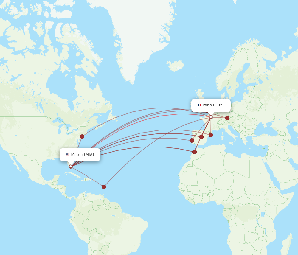 Flights from Paris to Miami, ORY to MIA - Flight Routes