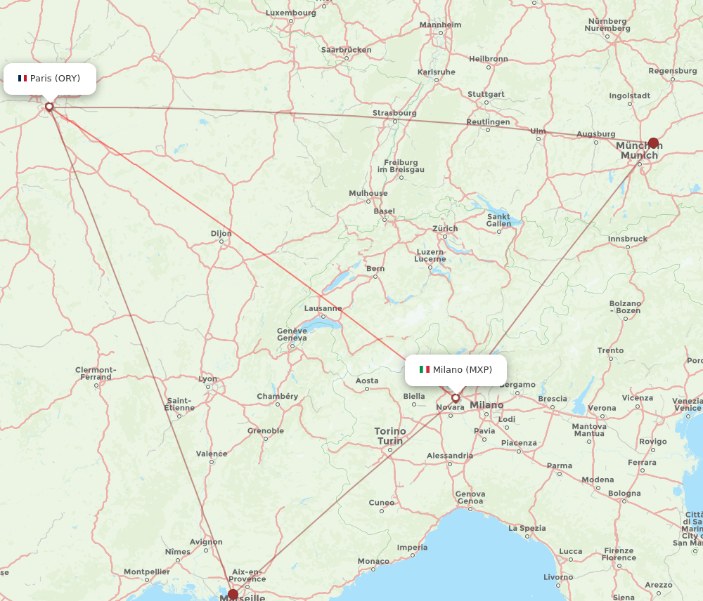 Flights from Paris to Milan ORY to MXP Flight Routes