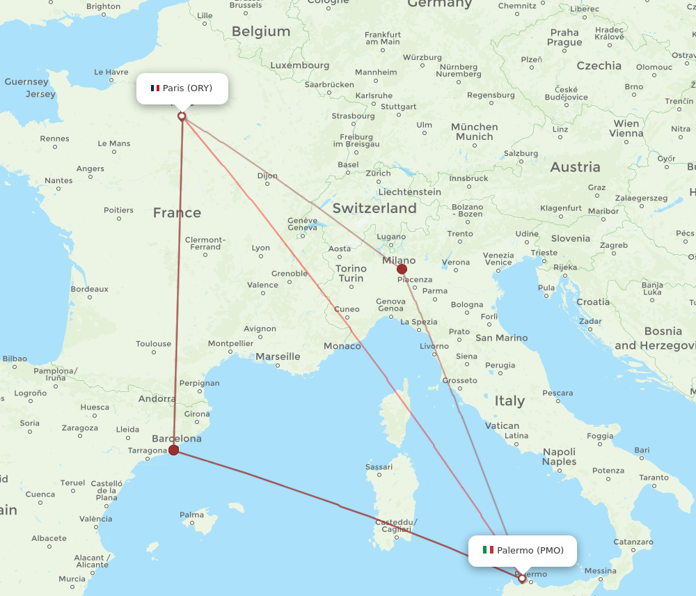 Flights from Paris to Palermo ORY to PMO Flight Routes