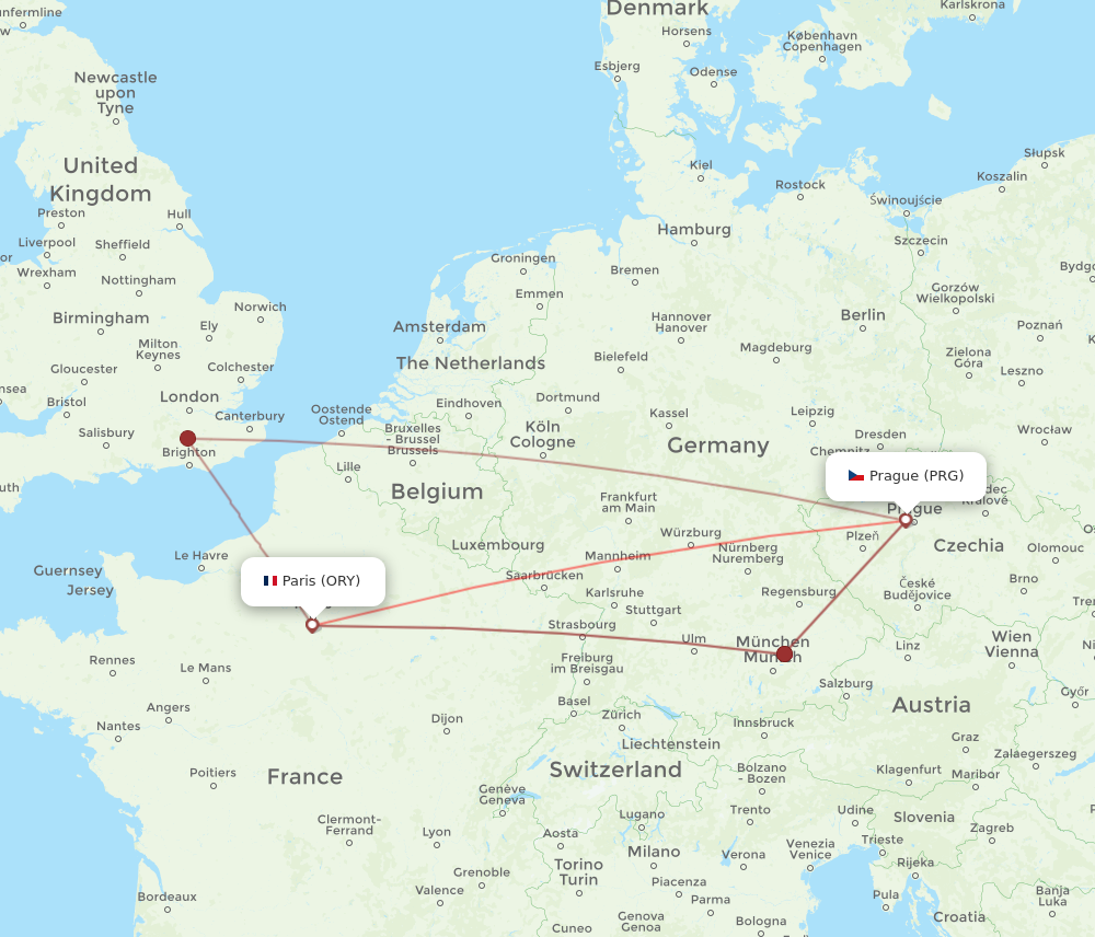 Flights from Paris to Prague ORY to PRG Flight Routes