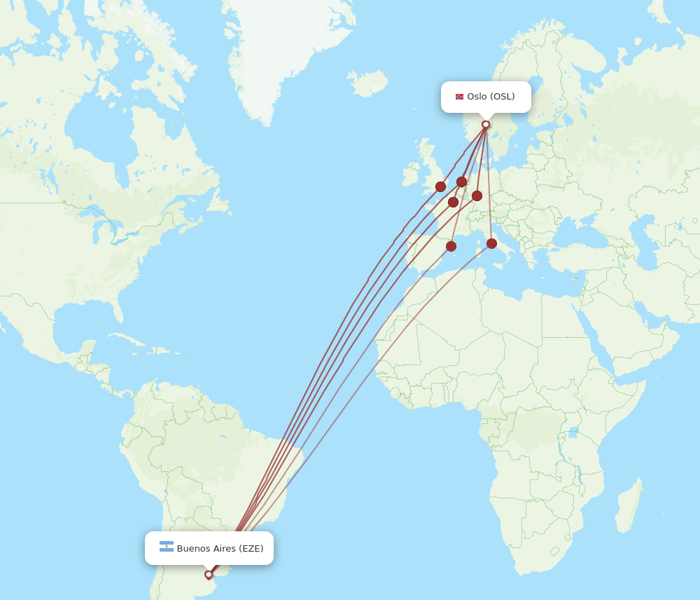 All flight routes from Oslo to Buenos Aires, OSL to EZE - Flight Routes