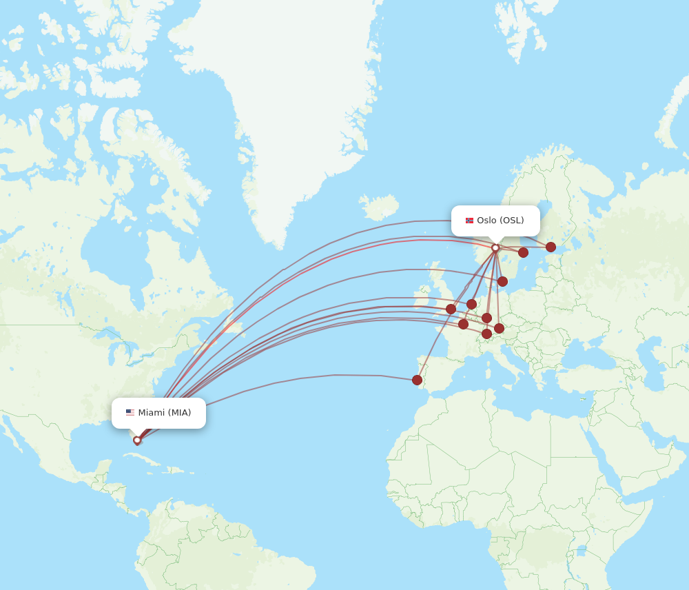 All Flight Routes From Oslo To Miami, Osl To Mia - Flight Routes