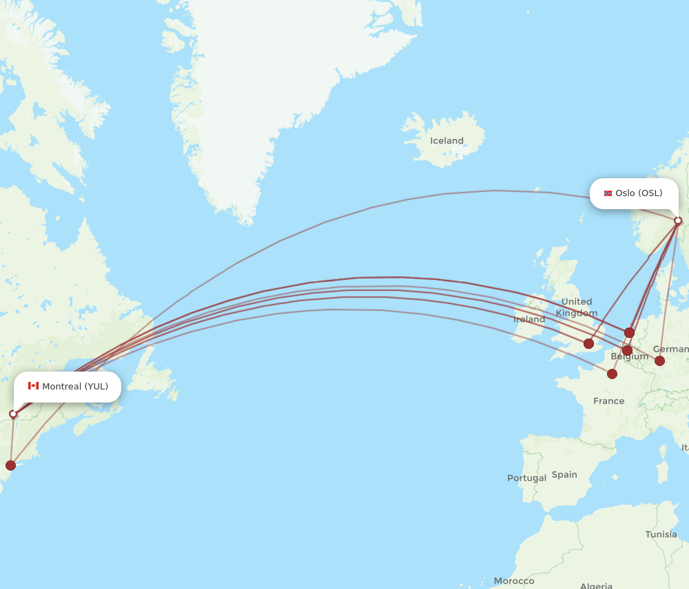 All Flight Routes From Oslo To Montreal, OSL To YUL - Flight Routes