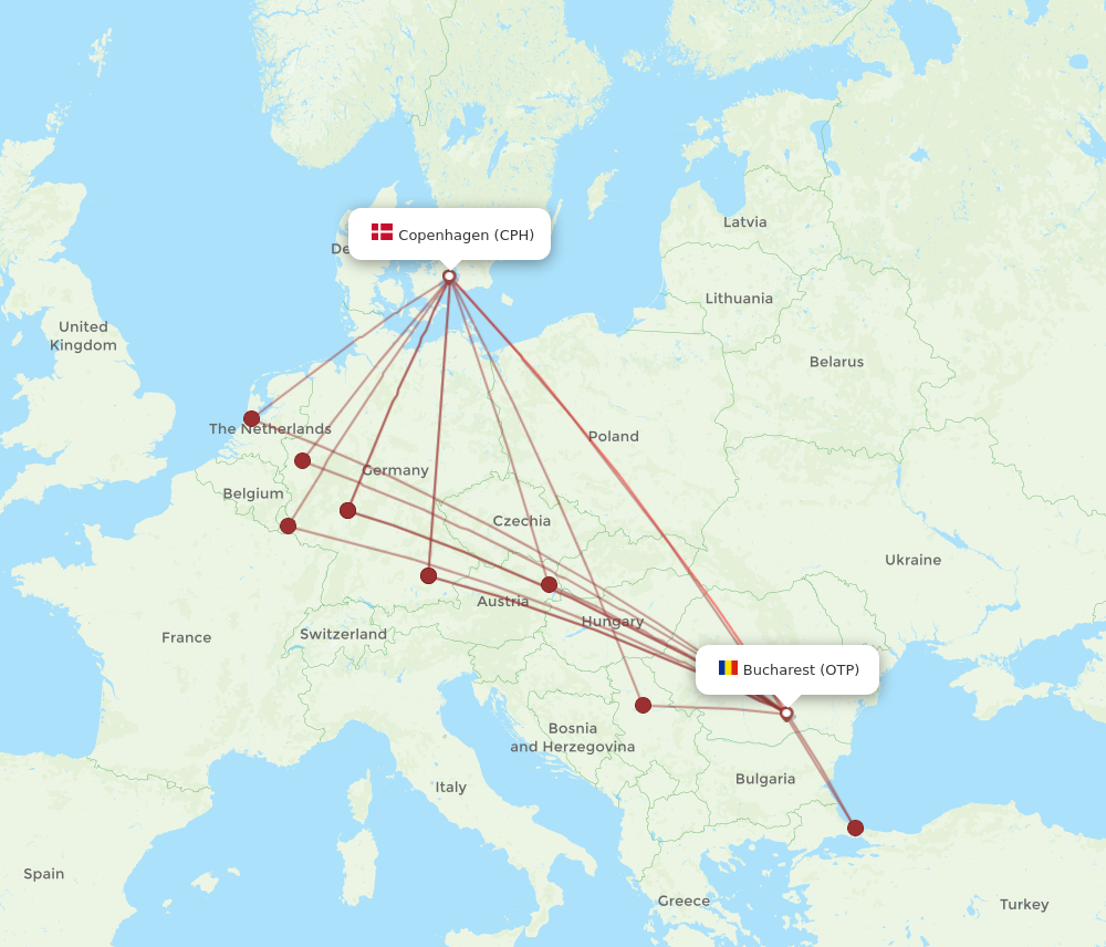 All Flight Routes From Bucharest To Copenhagen Otp To Cph Flight Routes 6938