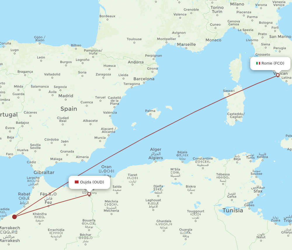 Flights from Oujda to Rome OUD to FCO Flight Routes