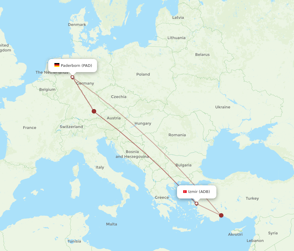 All Flight Routes From Paderborn To Izmir, PAD To ADB - Flight Routes