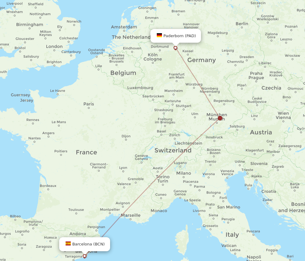 Flights from Paderborn to Barcelona PAD to BCN Flight Routes