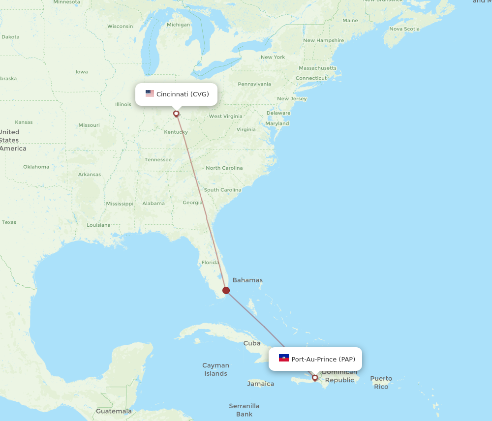 All flight routes from Port-au-Prince to Cincinnati, PAP to CVG ...