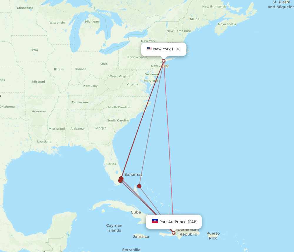 Flights from Port au Prince to New York PAP to JFK Flight Routes