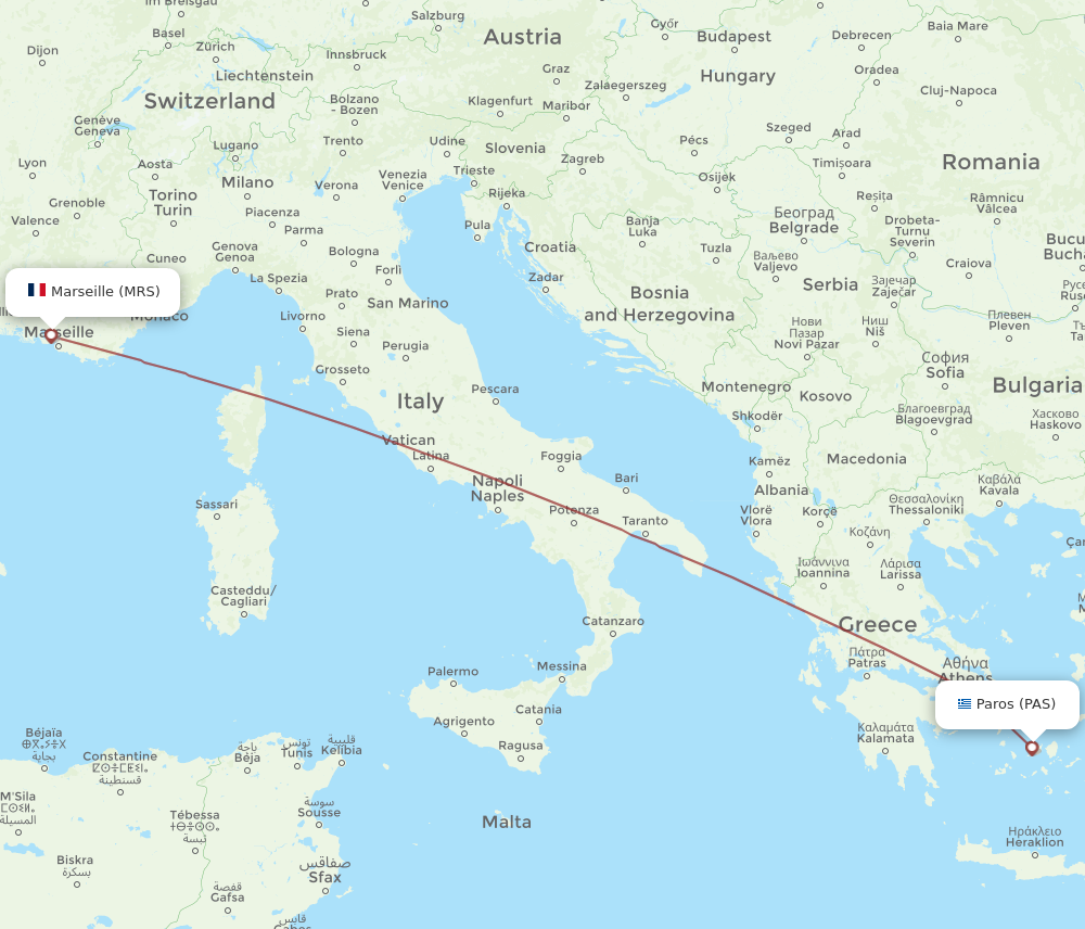 Flights from Paros to Marseille PAS to MRS Flight Routes