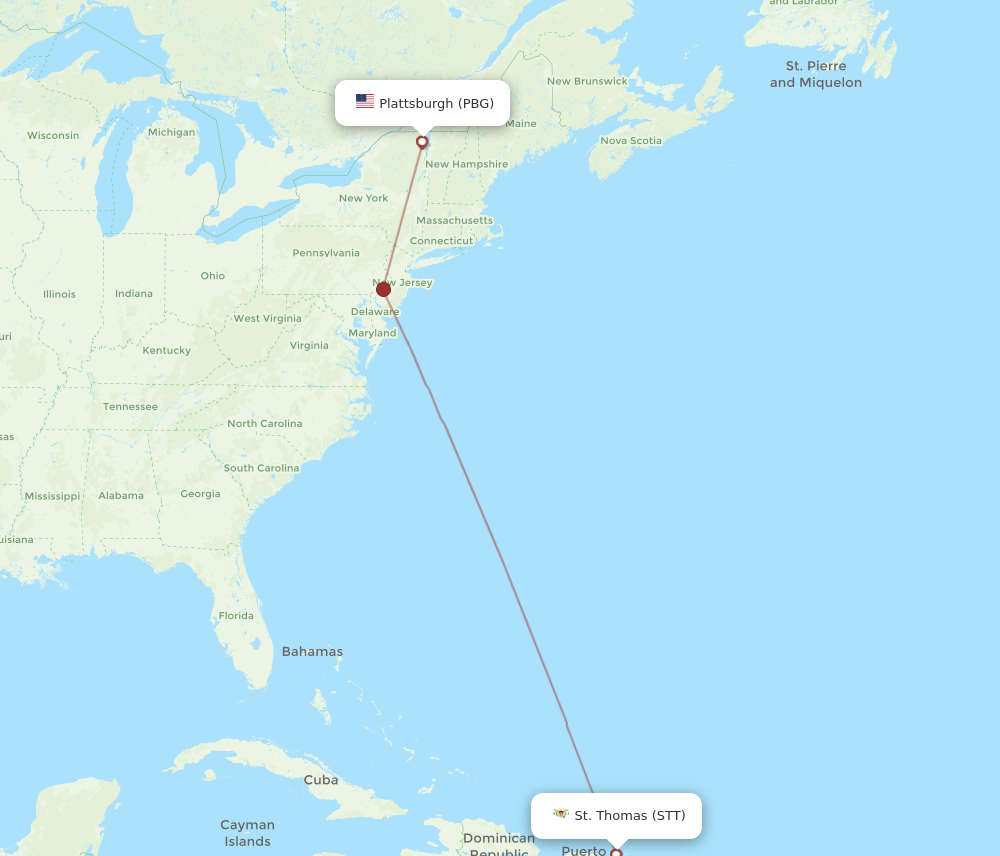 Flights from Plattsburgh to Saint Thomas PBG to STT Flight Routes