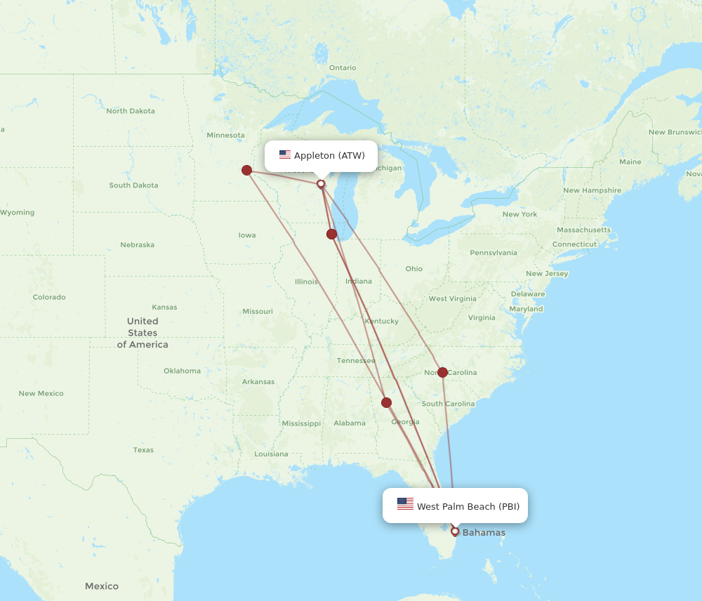 Flights from West Palm Beach to Appleton PBI to ATW Flight Routes