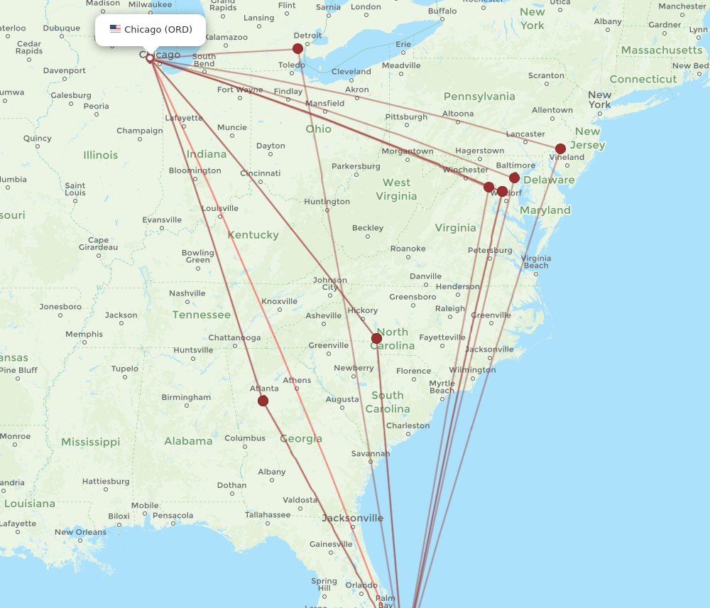 Flights from West Palm Beach to Chicago PBI to ORD Flight Routes