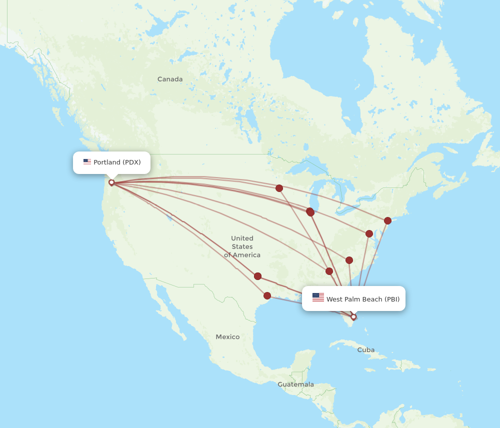 Flights from West Palm Beach to Portland PBI to PDX Flight Routes