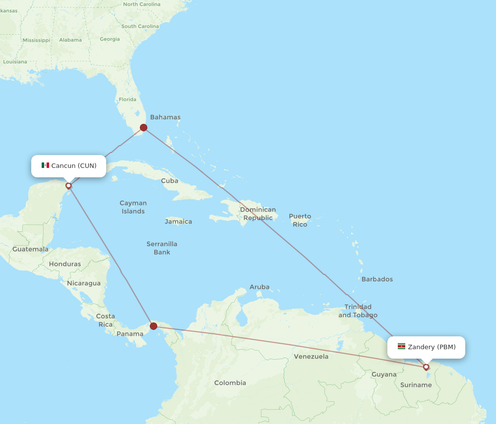 Flights from Paramaribo to Cancun PBM to CUN Flight Routes