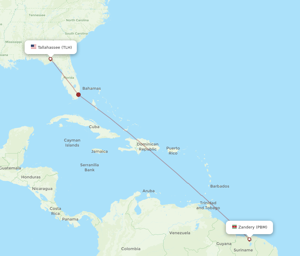 Flights from Paramaribo to Tallahassee, PBM to TLH - Flight Routes