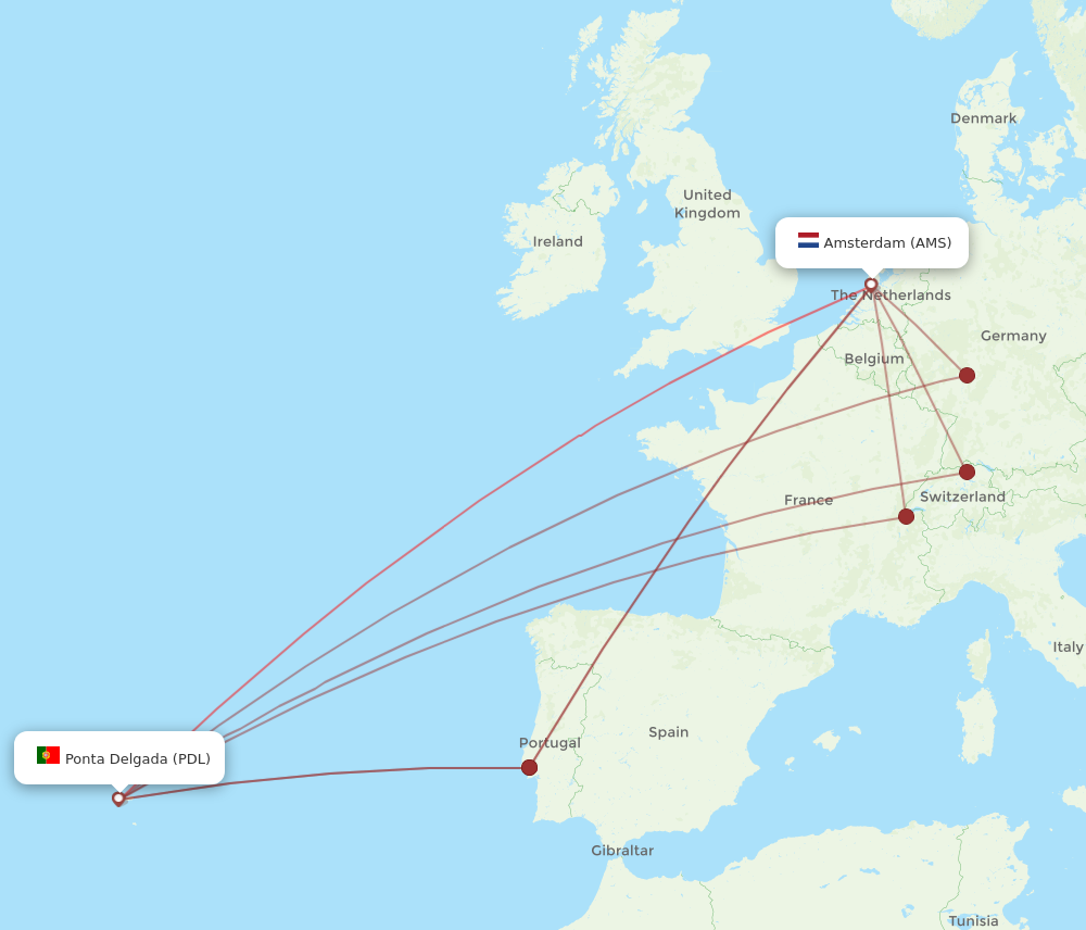 Flights from Ponta Delgada Azores to Amsterdam PDL to AMS