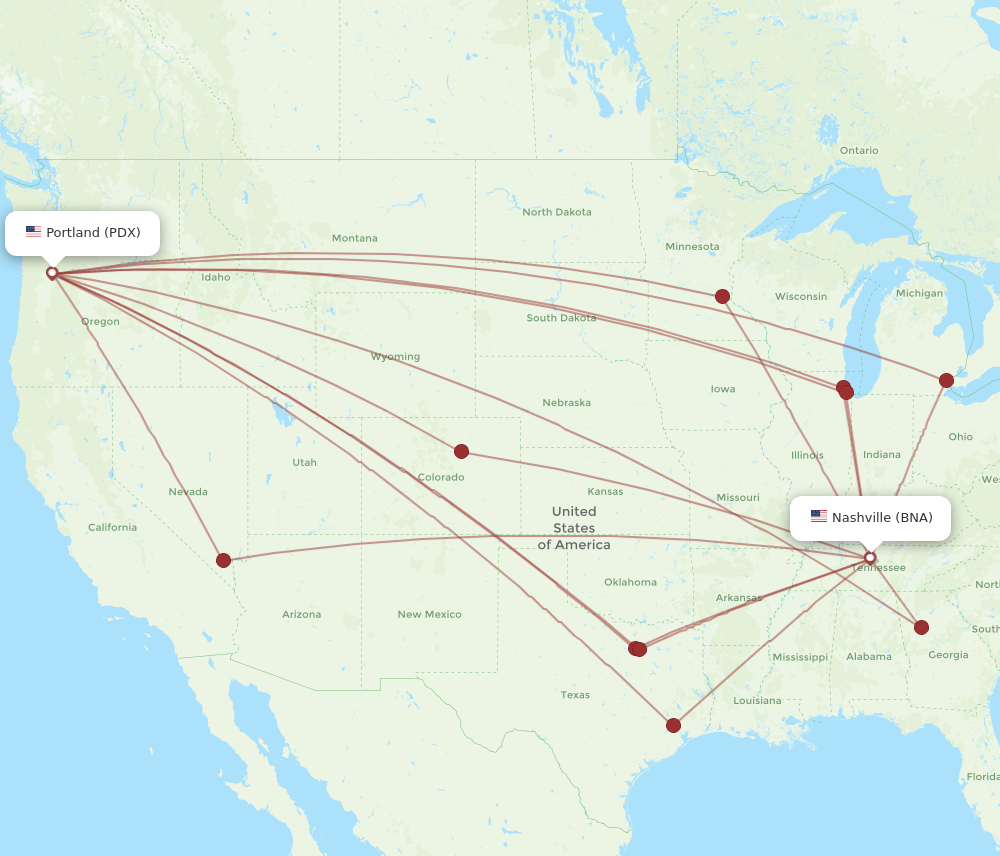 All flight routes from Portland to Nashville, PDX to BNA - Flight Routes