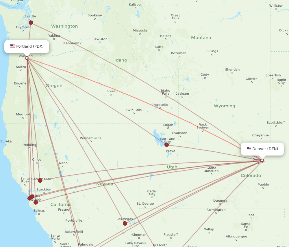 Flights from Portland to Denver PDX to DEN Flight Routes