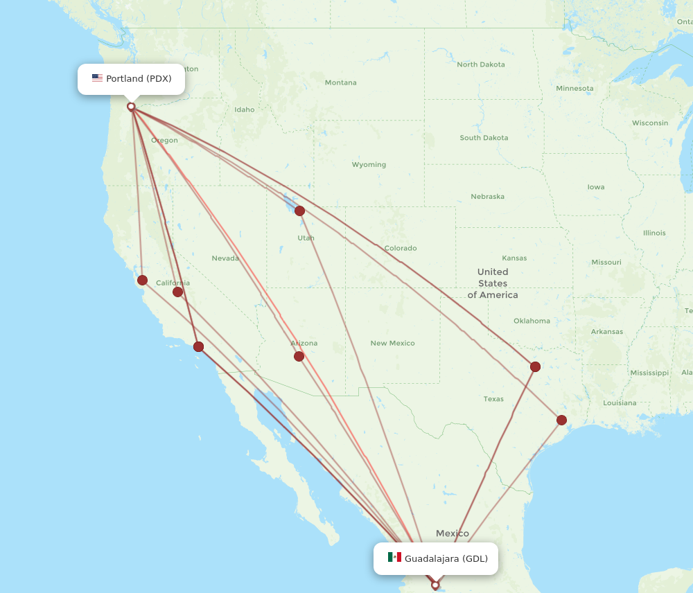 Flights from Portland to Guadalajara PDX to GDL Flight Routes