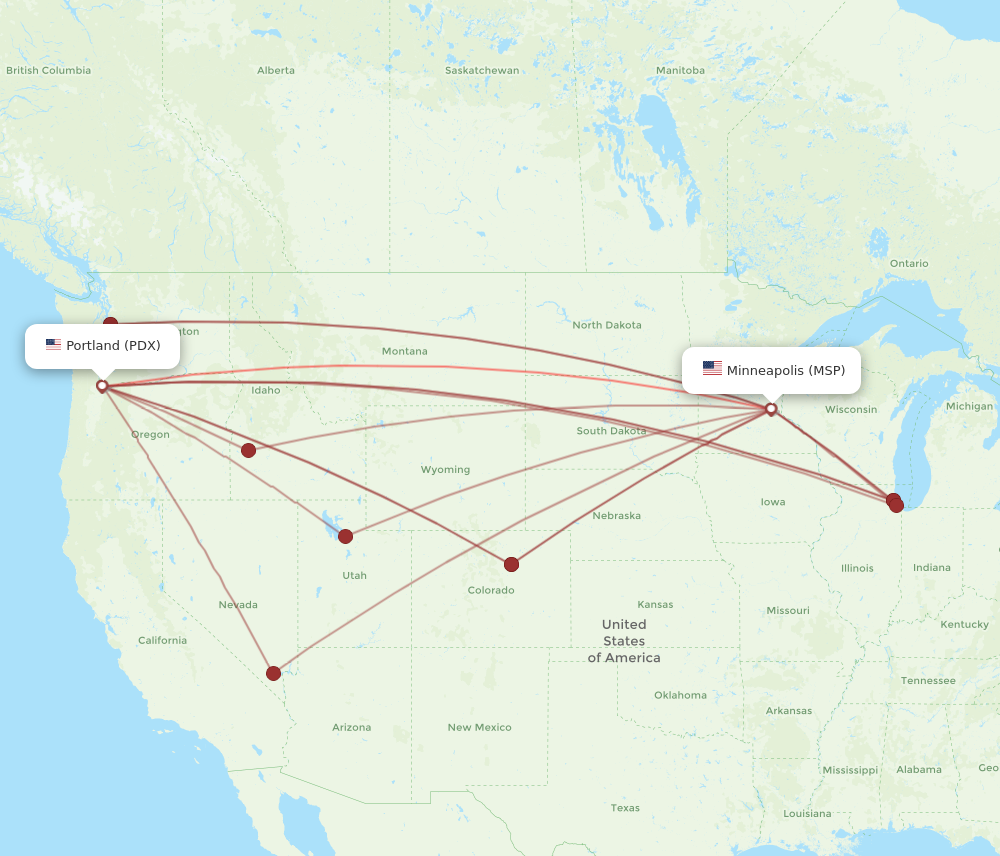 All flight routes from Portland to Minneapolis, PDX to MSP - Flight Routes